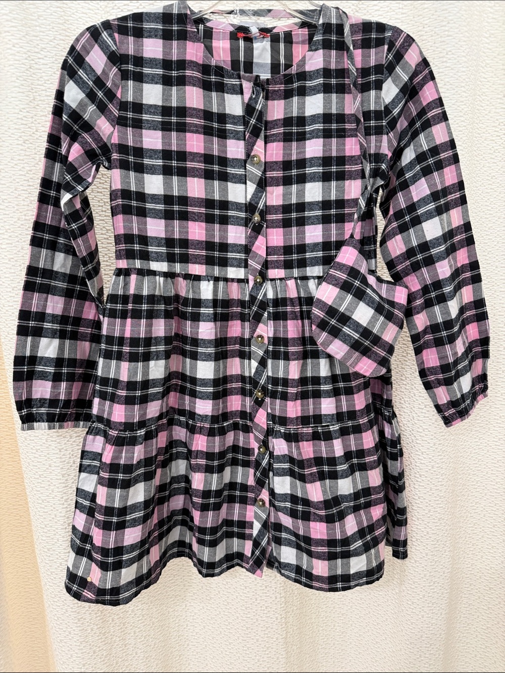 NWT Girl’s Pink,  Black & White Plaid Button-Front Dress